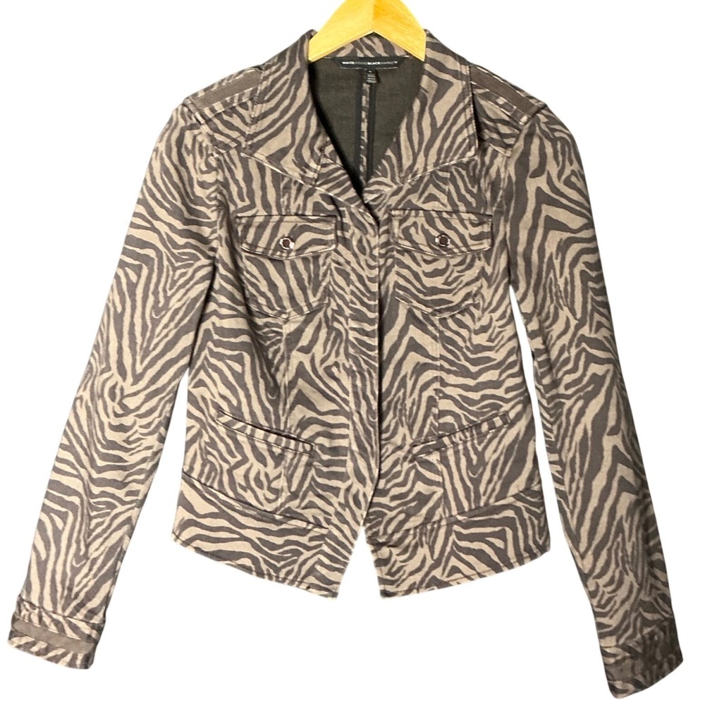 White House Black Market Zebra Print Utility Jacket Brown Tan Size 6 570286257